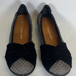 Bernie Mev Woven Elastic Knot-Detail Ballet Flats Shimmer Black/Silver Size 38
